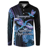 Polynesian Memorial Button Sweatshirt Hummingbirds Appear When Angels Are Near LT14 Black - Polynesian Pride