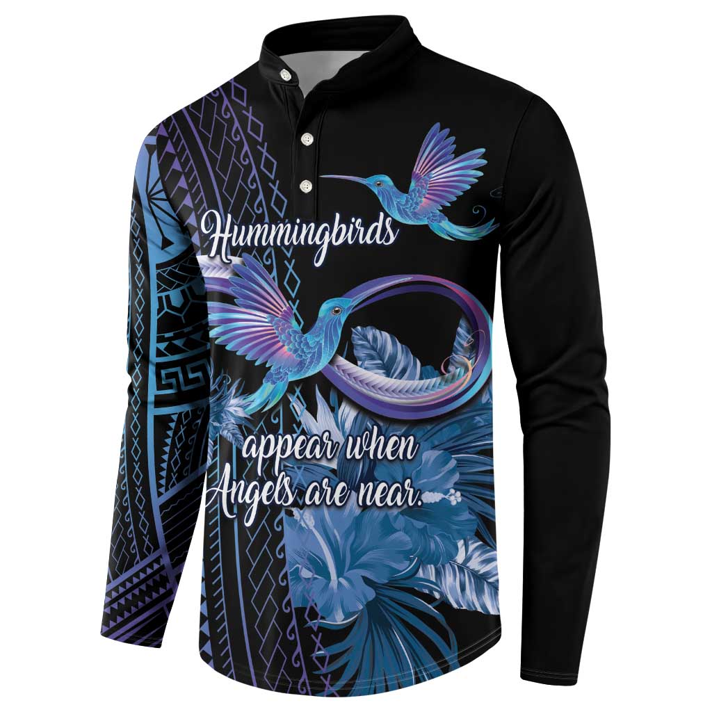 Polynesian Memorial Button Sweatshirt Hummingbirds Appear When Angels Are Near LT14 - Polynesian Pride