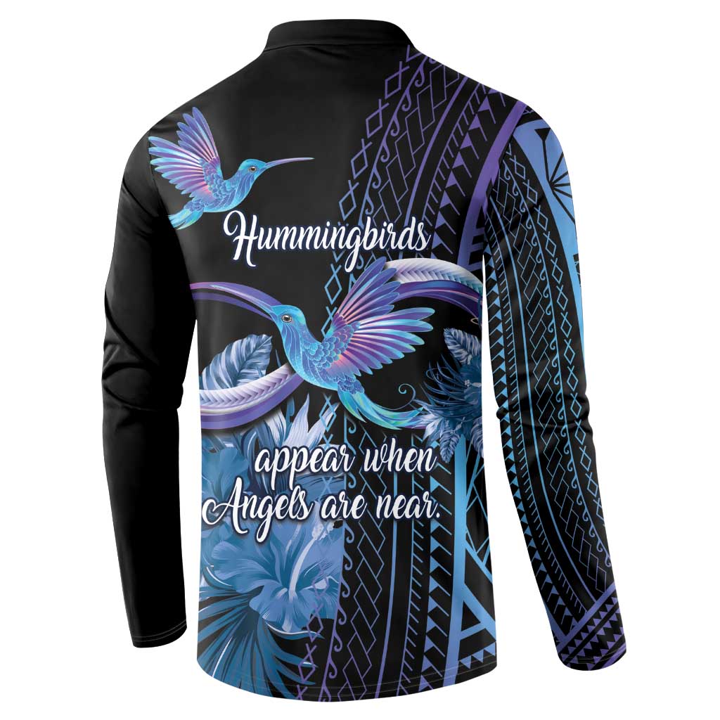 Polynesian Memorial Button Sweatshirt Hummingbirds Appear When Angels Are Near LT14 - Polynesian Pride