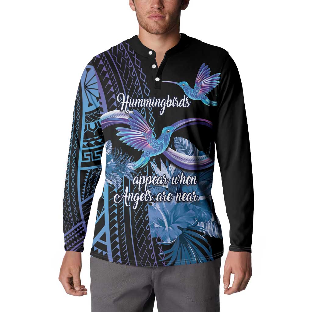 Polynesian Memorial Button Sweatshirt Hummingbirds Appear When Angels Are Near LT14 - Polynesian Pride