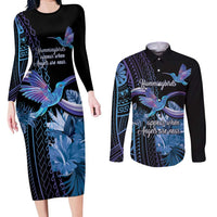 Polynesian Memorial Couples Matching Long Sleeve Bodycon Dress and Long Sleeve Button Shirt Hummingbirds Appear When Angels Are Near LT14