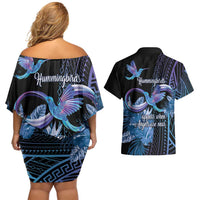 Polynesian Memorial Couples Matching Off Shoulder Short Dress and Hawaiian Shirt Hummingbirds Appear When Angels Are Near LT14