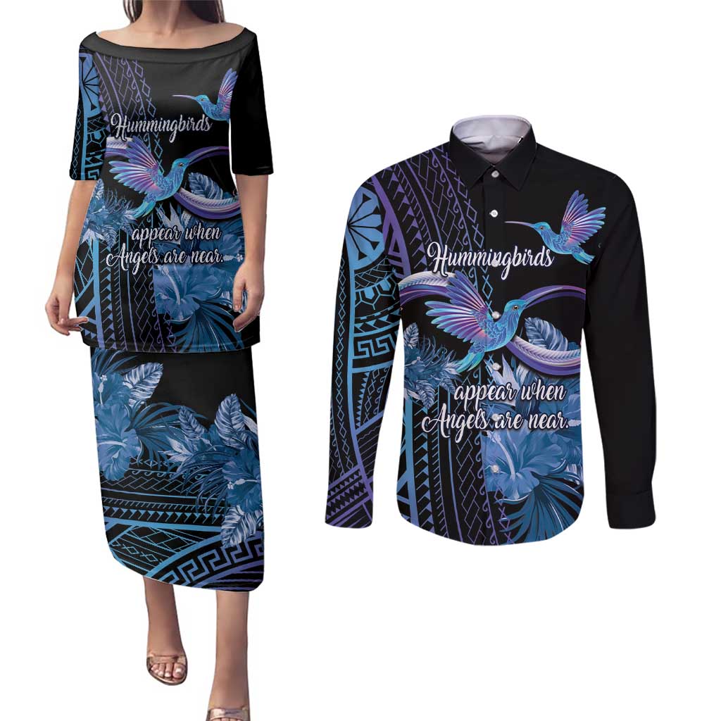 Polynesian Memorial Couples Matching Puletasi and Long Sleeve Button Shirt Hummingbirds Appear When Angels Are Near LT14