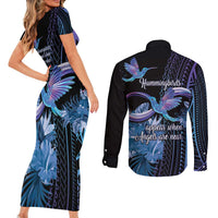 Polynesian Memorial Couples Matching Short Sleeve Bodycon Dress and Long Sleeve Button Shirt Hummingbirds Appear When Angels Are Near LT14