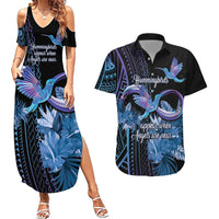 Polynesian Memorial Couples Matching Summer Maxi Dress and Hawaiian Shirt Hummingbirds Appear When Angels Are Near LT14