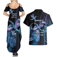 Polynesian Memorial Couples Matching Summer Maxi Dress and Hawaiian Shirt Hummingbirds Appear When Angels Are Near LT14