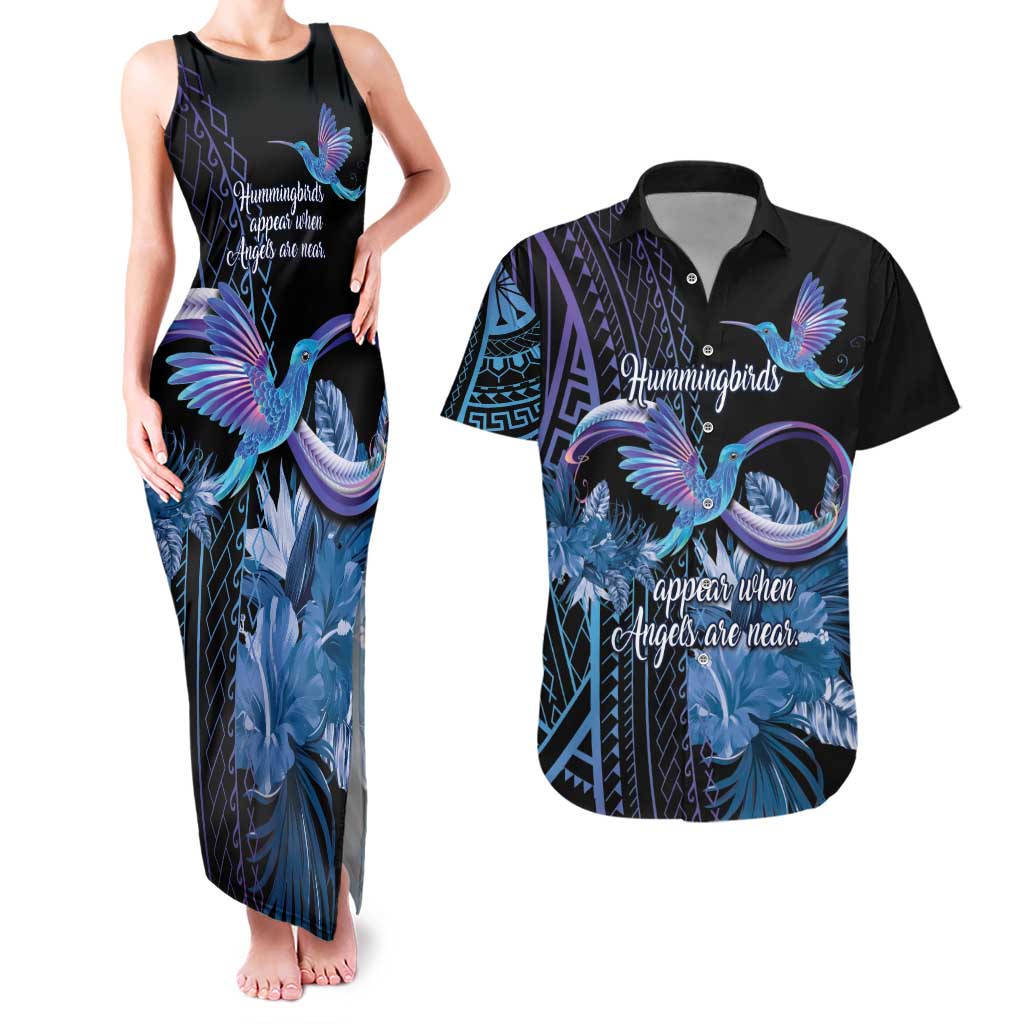 Polynesian Memorial Couples Matching Tank Maxi Dress and Hawaiian Shirt Hummingbirds Appear When Angels Are Near LT14