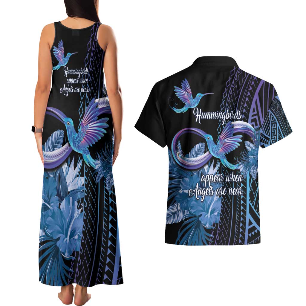 Polynesian Memorial Couples Matching Tank Maxi Dress and Hawaiian Shirt Hummingbirds Appear When Angels Are Near LT14