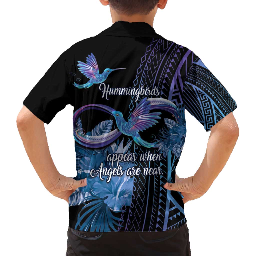 Polynesian Memorial Family Matching Long Sleeve Bodycon Dress and Hawaiian Shirt Hummingbirds Appear When Angels Are Near LT14