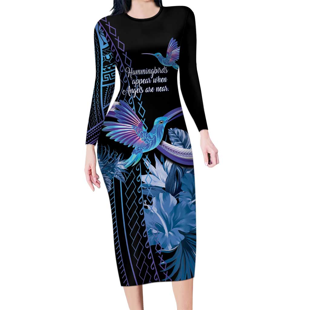 Polynesian Memorial Family Matching Long Sleeve Bodycon Dress and Hawaiian Shirt Hummingbirds Appear When Angels Are Near LT14