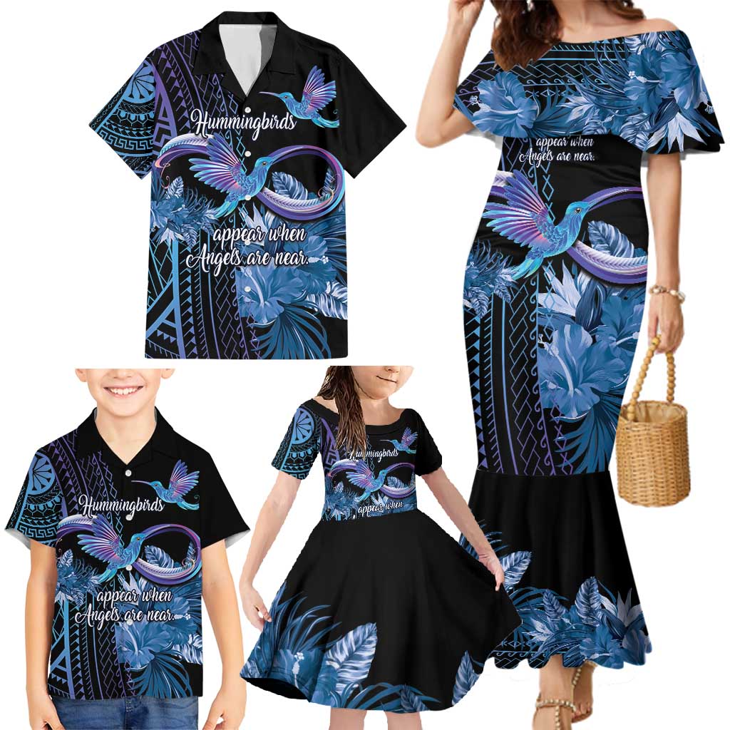 Polynesian Memorial Family Matching Mermaid Dress and Hawaiian Shirt Hummingbirds Appear When Angels Are Near LT14