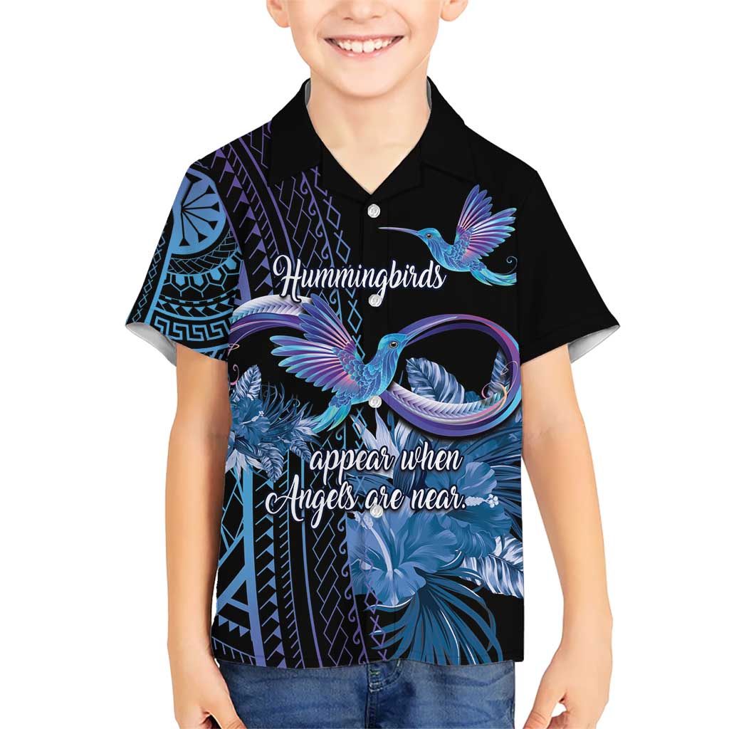 Polynesian Memorial Kid Hawaiian Shirt Hummingbirds Appear When Angels Are Near LT14 Kid Black - Polynesian Pride