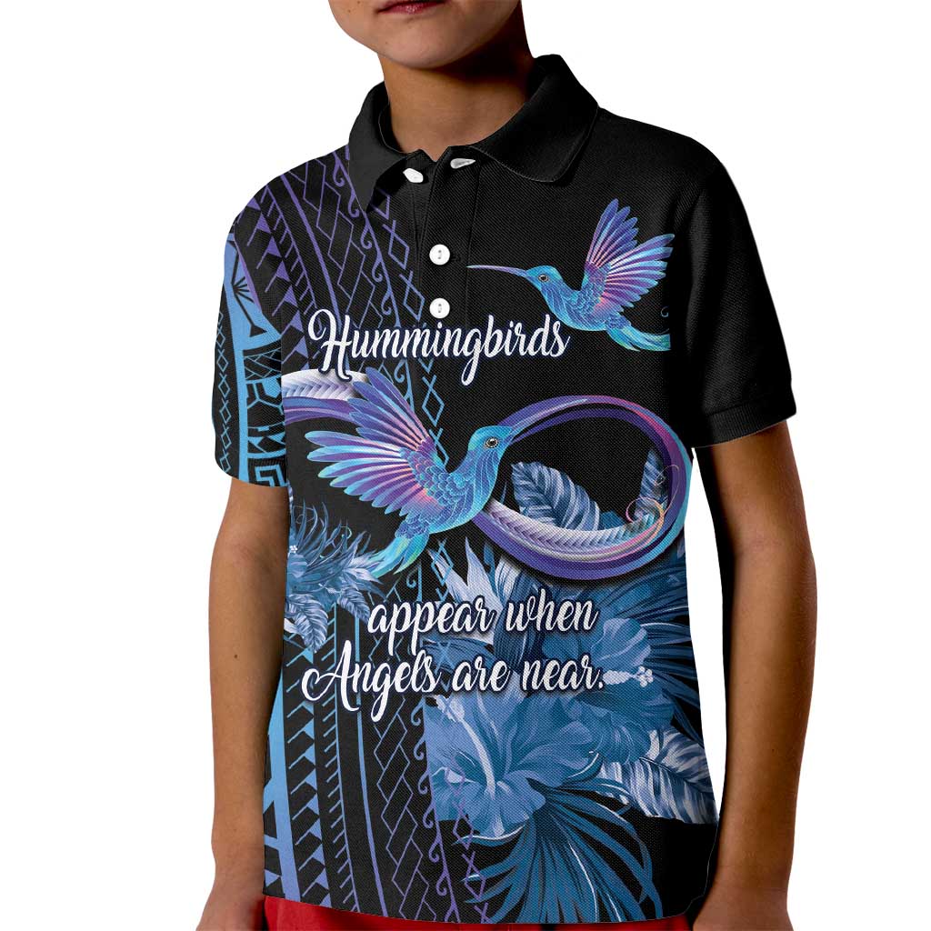 Polynesian Memorial Kid Polo Shirt Hummingbirds Appear When Angels Are Near LT14 Kid Black - Polynesian Pride