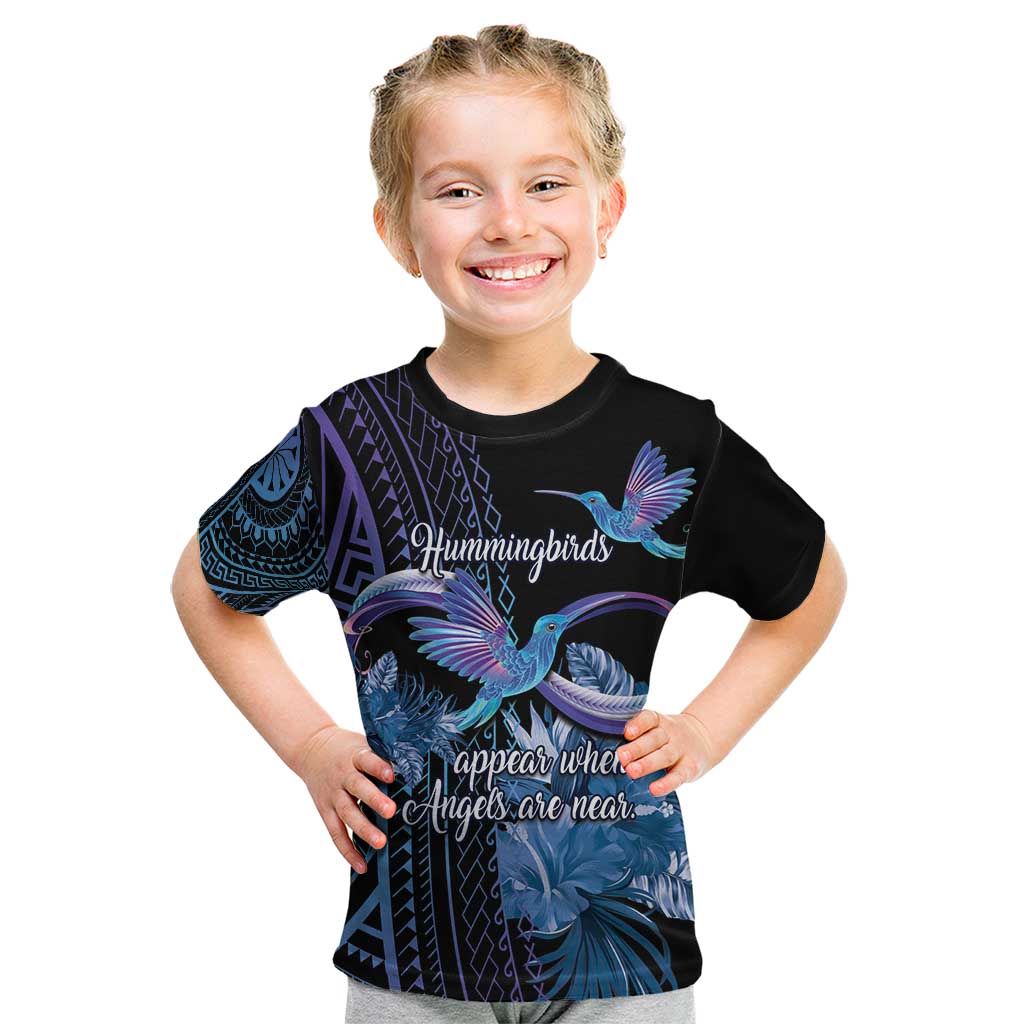 Polynesian Memorial Kid T Shirt Hummingbirds Appear When Angels Are Near LT14 Black - Polynesian Pride