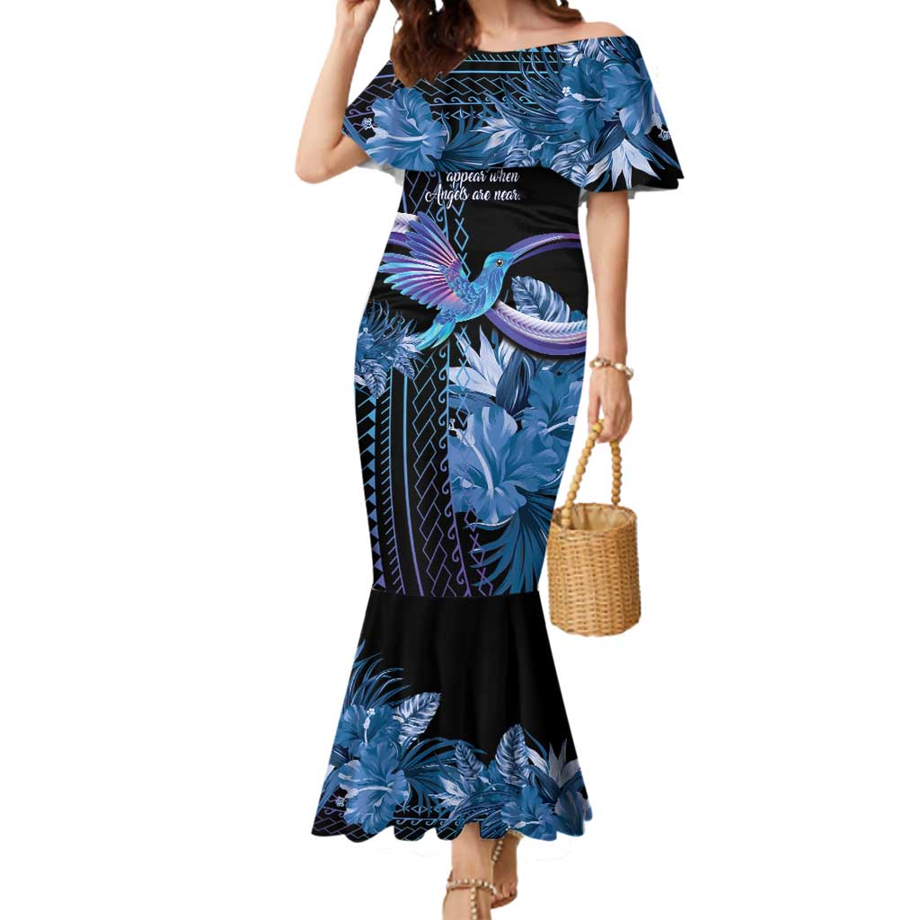 Polynesian Memorial Mermaid Dress Hummingbirds Appear When Angels Are Near LT14 Women Black - Polynesian Pride