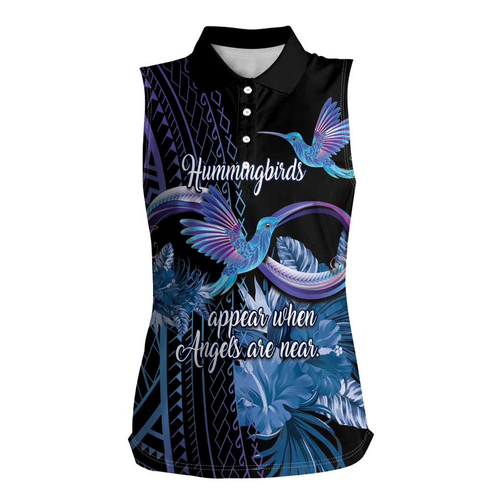 Polynesian Memorial Women Sleeveless Polo Shirt Hummingbirds Appear When Angels Are Near LT14 Female Black - Polynesian Pride