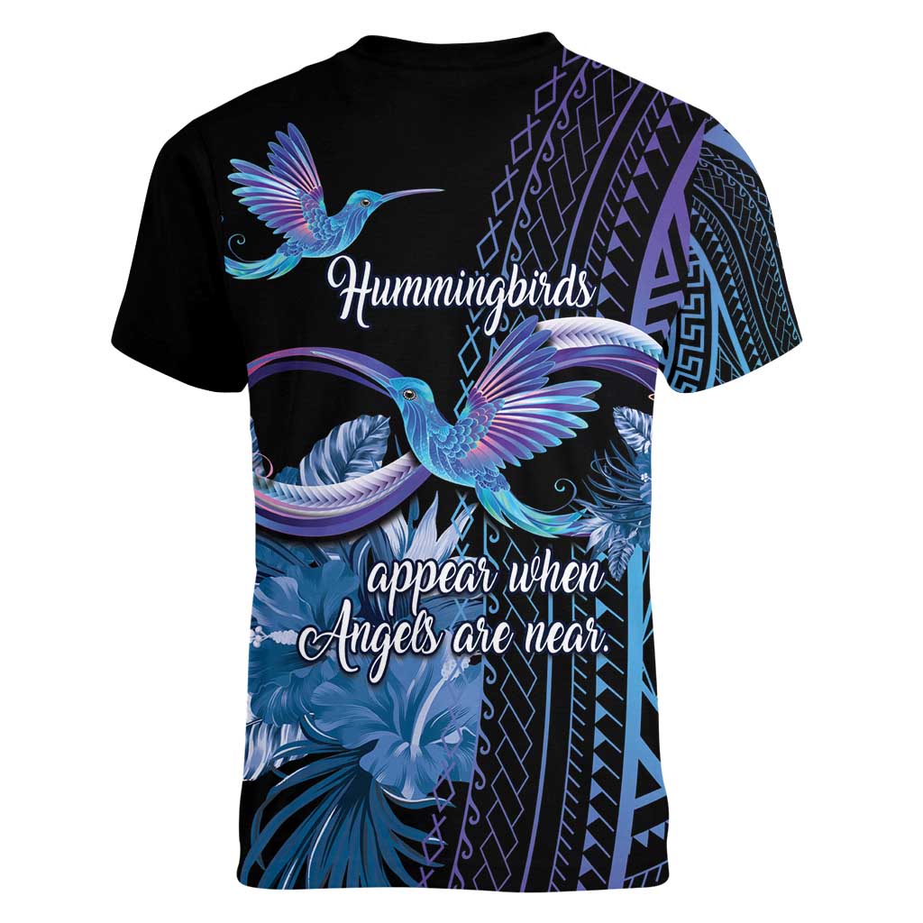 Polynesian Memorial Women V-Neck T-Shirt Hummingbirds Appear When Angels Are Near LT14 - Polynesian Pride