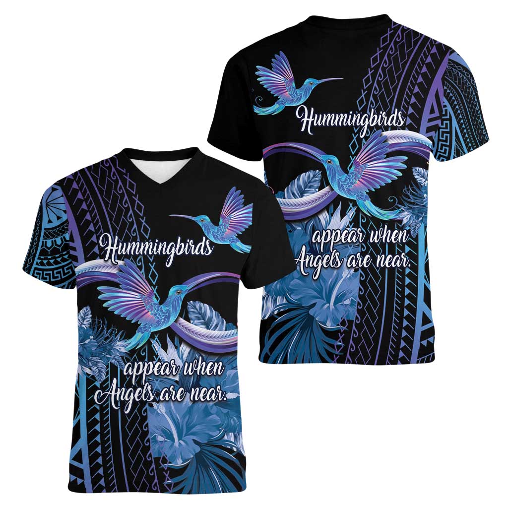 Polynesian Memorial Women V-Neck T-Shirt Hummingbirds Appear When Angels Are Near LT14 - Polynesian Pride