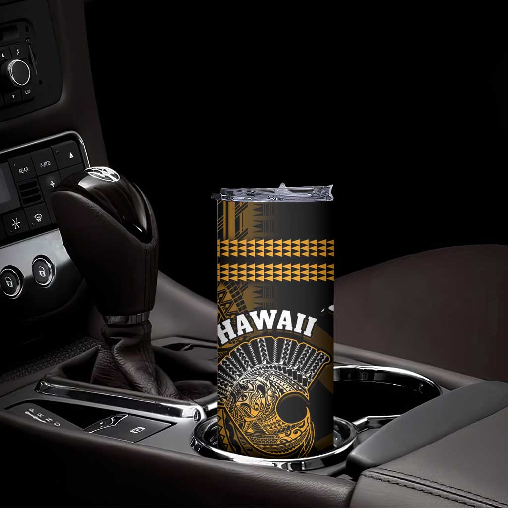 Hawaii Skinny Tumbler Kakau Warrior Helmet Gradient Gold Polynesian