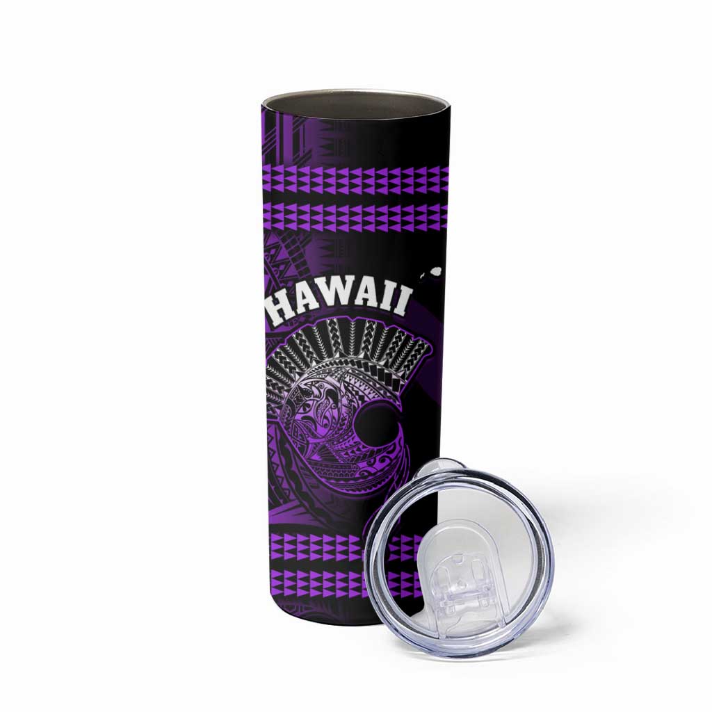 Hawaii Skinny Tumbler Kakau Warrior Helmet Gradient Purple Polynesian