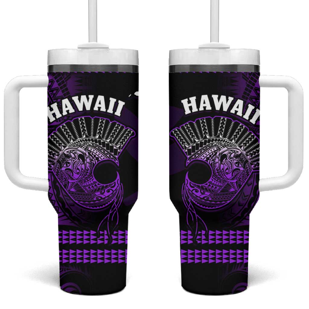 Hawaii Tumbler With Handle Kakau Warrior Helmet Gradient Purple Polynesian