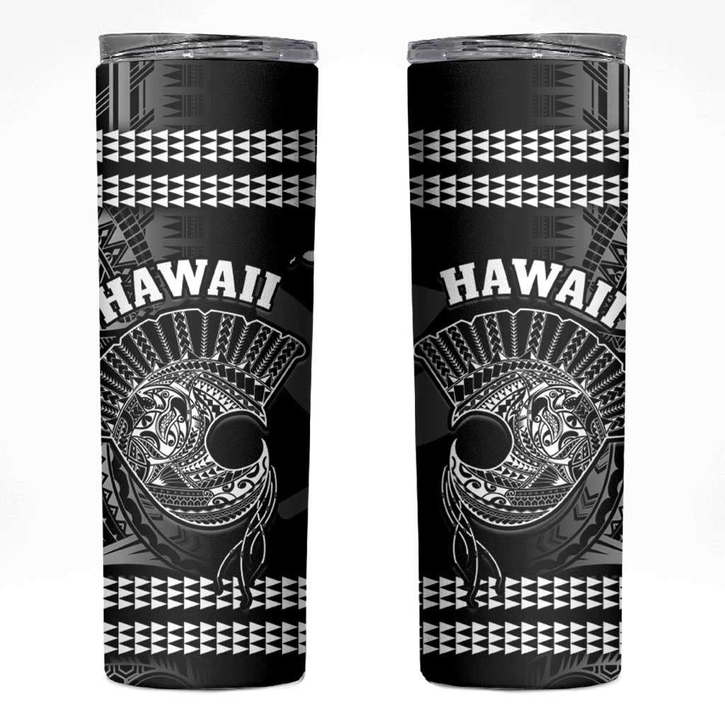 Hawaii Skinny Tumbler Kakau Warrior Helmet Gradient Black Polynesian
