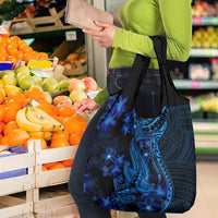 Blue Polynesia Shark Tattoo Grocery Bag With Polynesian Plumeria