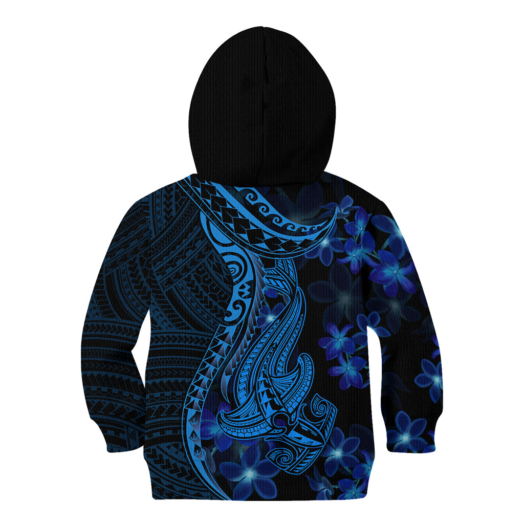 Blue Polynesia Shark Tattoo Kid Hoodie With Polynesian Plumeria LT14 - Polynesian Pride