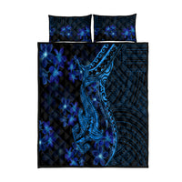 Blue Polynesia Shark Tattoo Quilt Bed Set With Polynesian Plumeria LT14 Blue - Polynesian Pride