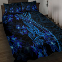 Blue Polynesia Shark Tattoo Quilt Bed Set With Polynesian Plumeria LT14 - Polynesian Pride