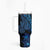 Blue Polynesia Shark Tattoo Tumbler With Handle With Polynesian Plumeria