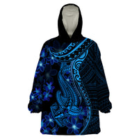 Blue Polynesia Shark Tattoo Wearable Blanket Hoodie With Polynesian Plumeria LT14 One Size Blue - Polynesian Pride