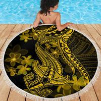 Gold Polynesia Shark Tattoo Beach Blanket With Polynesian Plumeria LT14 - Polynesian Pride