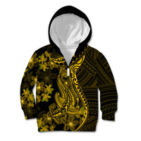 Gold Polynesia Shark Tattoo Kid Hoodie With Polynesian Plumeria LT14 - Polynesian Pride