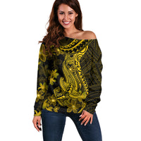 Gold Polynesia Shark Tattoo Off Shoulder Sweater With Polynesian Plumeria LT14 Women Gold - Polynesian Pride