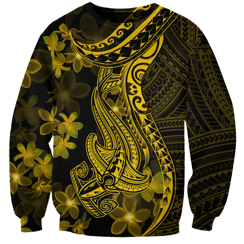 Gold Polynesia Shark Tattoo Sweatshirt With Polynesian Plumeria LT14 Unisex Gold - Polynesian Pride
