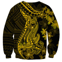 Gold Polynesia Shark Tattoo Sweatshirt With Polynesian Plumeria LT14 - Polynesian Pride