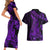 Purple Polynesia Shark Tattoo Couples Matching Short Sleeve Bodycon Dress and Hawaiian Shirt With Polynesian Plumeria LT14 - Polynesian Pride