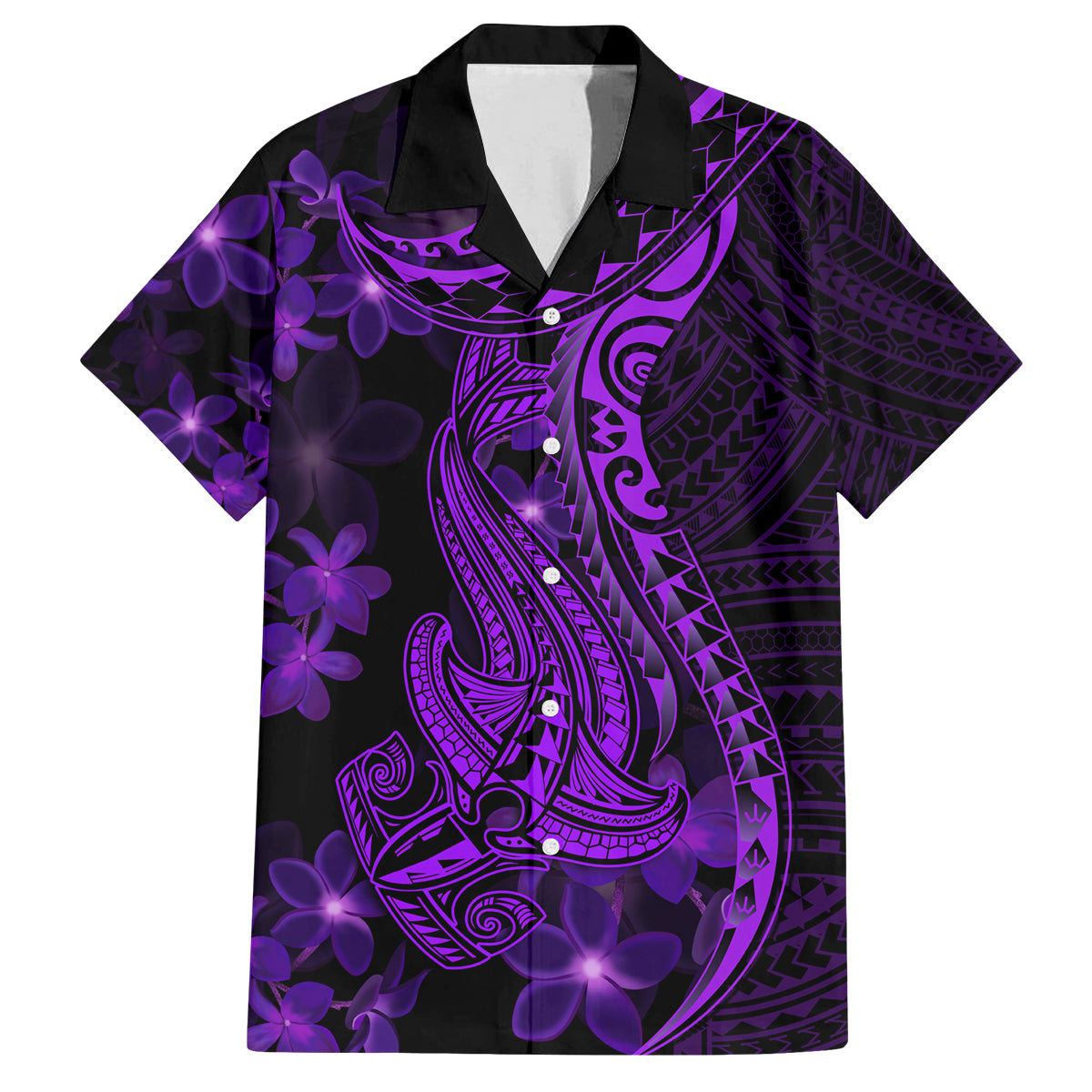 Purple Polynesia Shark Tattoo Family Matching Long Sleeve Bodycon Dress and Hawaiian Shirt With Polynesian Plumeria LT14 Dad's Shirt - Short Sleeve Purple - Polynesian Pride