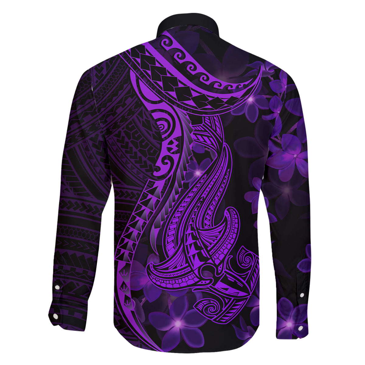 Purple Polynesia Shark Tattoo Family Matching Off Shoulder Maxi Dress and Hawaiian Shirt With Polynesian Plumeria LT14 - Polynesian Pride