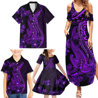 Purple Polynesia Shark Tattoo Family Matching Summer Maxi Dress and Hawaiian Shirt With Polynesian Plumeria LT14 - Polynesian Pride