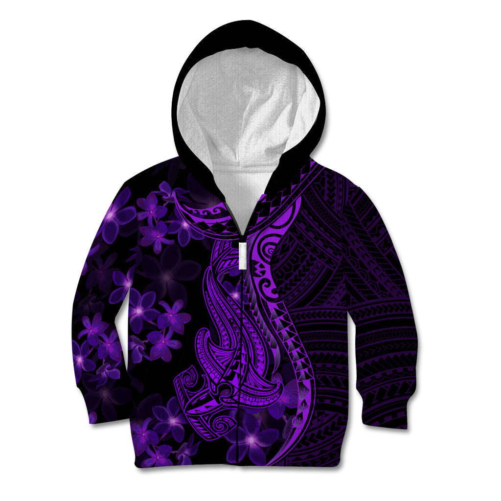 Purple Polynesia Shark Tattoo Kid Hoodie With Polynesian Plumeria LT14 Zip Hoodie Purple - Polynesian Pride