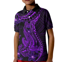 Purple Polynesia Shark Tattoo Kid Polo Shirt With Polynesian Plumeria LT14 Kid Purple - Polynesian Pride