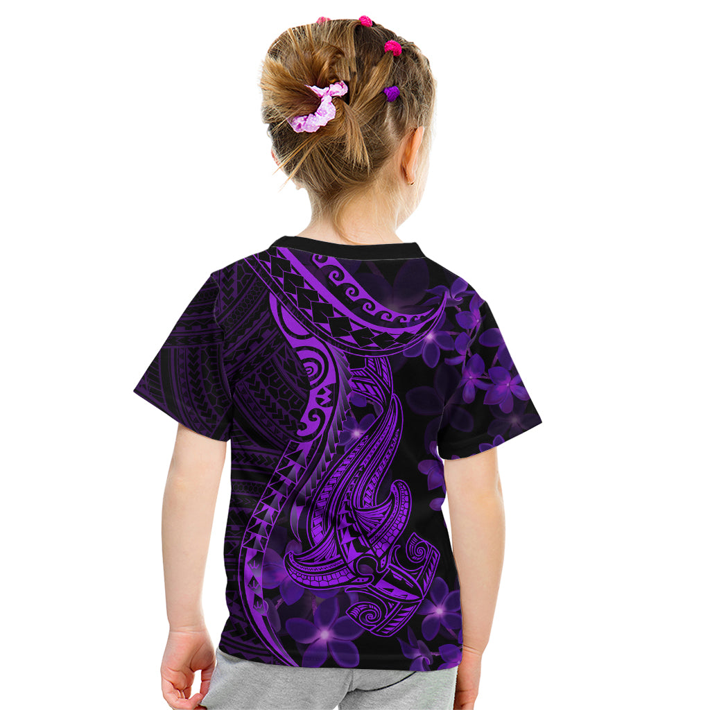 Purple Polynesia Shark Tattoo Kid T Shirt With Polynesian Plumeria LT14 - Polynesian Pride