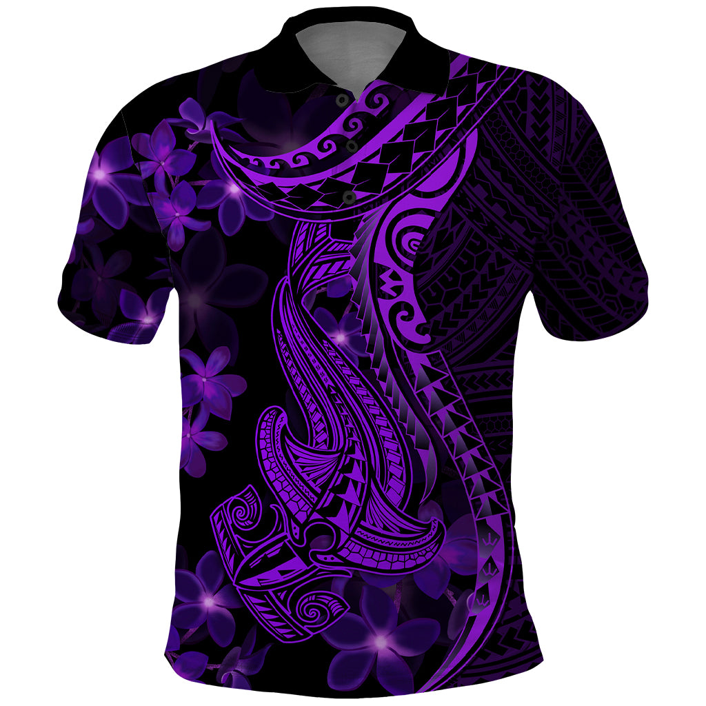 Purple Polynesia Shark Tattoo Polo Shirt With Polynesian Plumeria LT14 Purple - Polynesian Pride