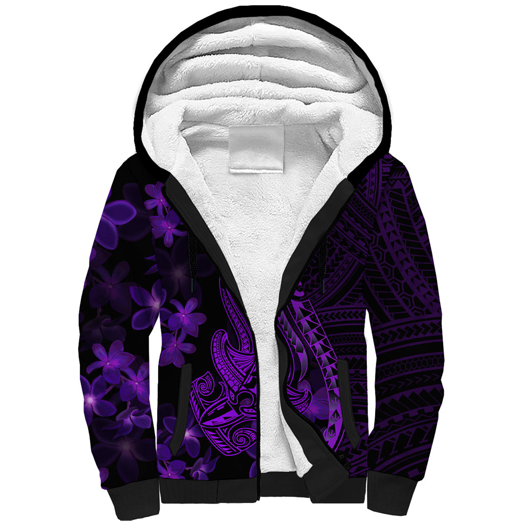 Purple Polynesia Shark Tattoo Sherpa Hoodie With Polynesian Plumeria LT14 Unisex Purple - Polynesian Pride
