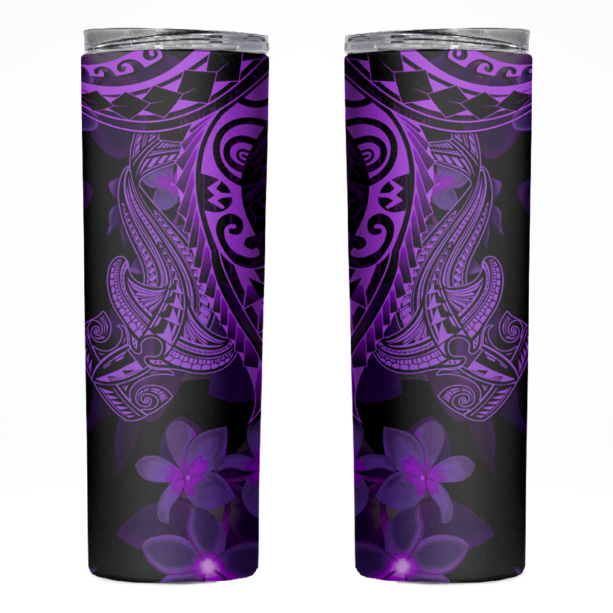 Purple Polynesia Shark Tattoo Skinny Tumbler With Polynesian Plumeria