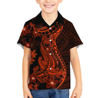 Red Polynesia Family Matching Long Sleeve Bodycon Dress and Hawaiian Shirt Shark Tattoo With Polynesian Plumeria LT14 Son's Shirt Red - Polynesian Pride