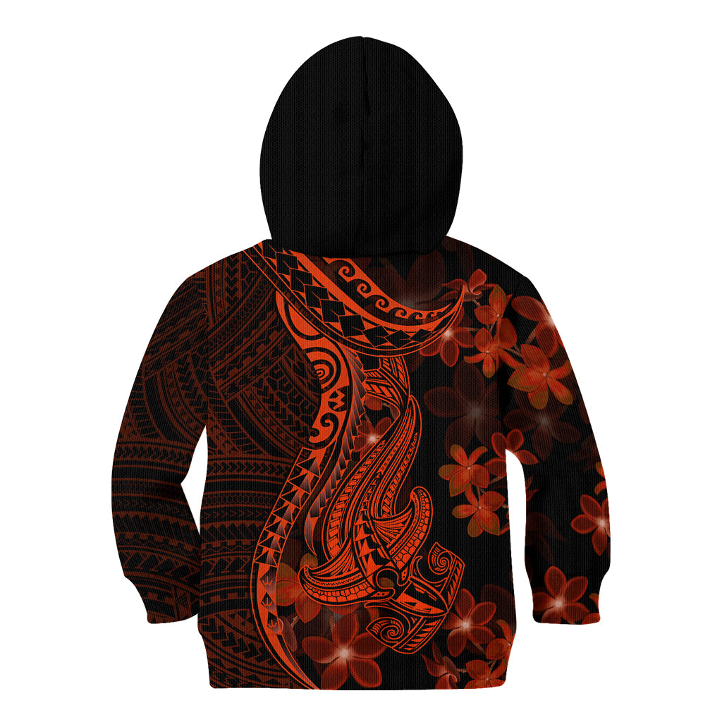 Red Polynesia Kid Hoodie Shark Tattoo With Polynesian Plumeria LT14 - Polynesian Pride