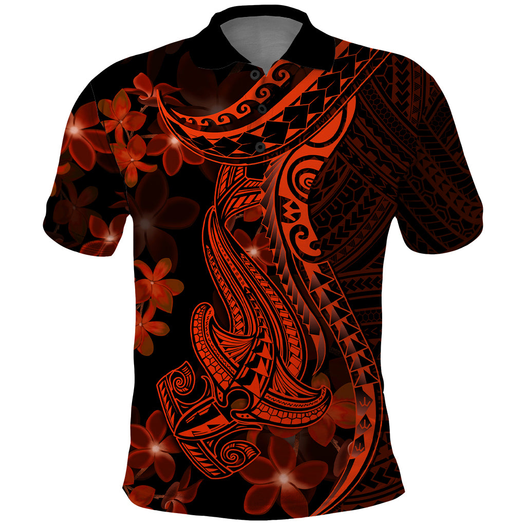 Red Polynesia Polo Shirt Shark Tattoo With Polynesian Plumeria LT14 Red - Polynesian Pride